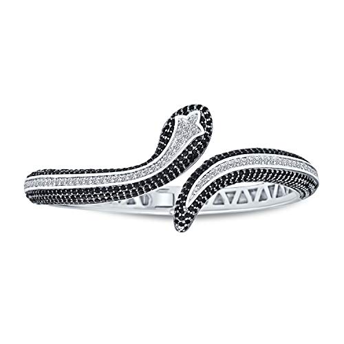 Bling Jewelry Egyptian Fashion Statement Snake Serpent Hinge Cuff Bangle Bypass Bracelet For Women White Black Cubic Zirconia Pave Cz Rhodium Plated #TOP4