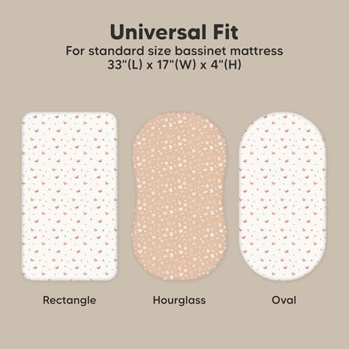 Image of 2-Pack Organic Bassinet Sheets for Girls, Boys - 100% Cotton Bassinet Mattress Sheets Compatible with Halo Bassinest Swivel Sleeper, Graco, Baby Delight, Chicco, Fitted Bassinet Sheets (Butterflies)