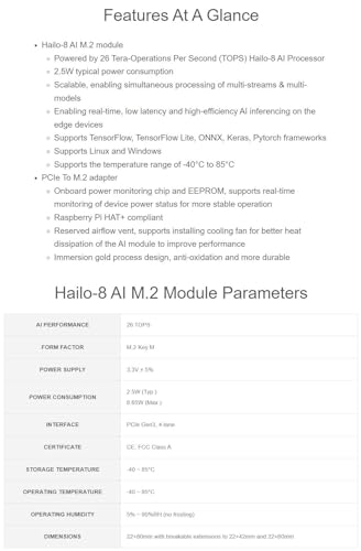 Image of Hailo-8 M.2 AI Accelerator Module Compatible With Raspberry Pi 5, Based On The 26TOPS Hailo-8 AI Processor, With PCIe To M.2 Adapter Board, Supports Linux /Windows Systems (Hailo-8 Acce A)