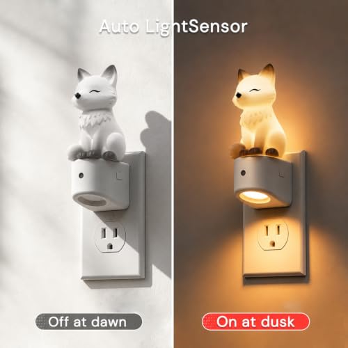 Image of L LOHAS LED Night Light for Kids,Kids Night Light,Dusk to Dawn Sensor | 3D Cute White Fox Night Lights,RGB+Soft White 3000K,Birthday Gift Nightlight for Kids, Room Decor 2 Pack