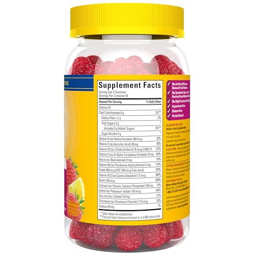 Nature Made Zero Sugar Multivitamin Women's Gummies, 90 Sugar Free Gummies | Women's Multivitamin Gummies for Bone & Immune Support, Aspartame Free, Strawberry Lemonade Flavor, 45 Day Supply - image 9