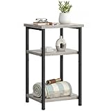 OLIXIS 3 Tier End Table for Small Space, Side Sofa Tables Storage Shelf, Nightstand with Adjustable Feet for Living Room, Bedroom, Office, Set of 1, Oak Grey