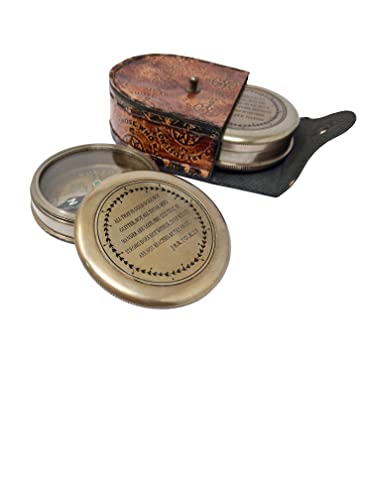 Brass Nautical - Not All Those Who Wander Are Lost Brass Gift Engraved Compass With Leather Case, Graduation Day Baptism Communion Confirmation Day Motivational Lotr J.r.r. Tolkien (Style 1) #TOP7