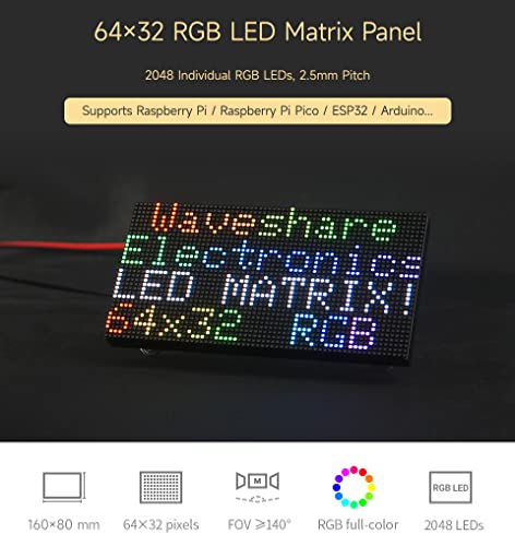 Image of Waveshare RGB Full-Color LED Matrix Panel, 2.5Mm Pitch, VIA 64A-32 Pixels, Adjustable Brightness, Compatible With Raspberry Pi /Raspberry Pi Pico