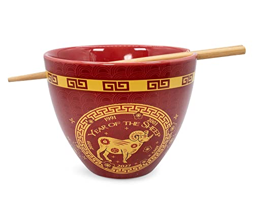 Boom Trendz Year of the Sheep - Set di scodella e bacchette per ramen da 470 ml, motivo: zodiaco cinese