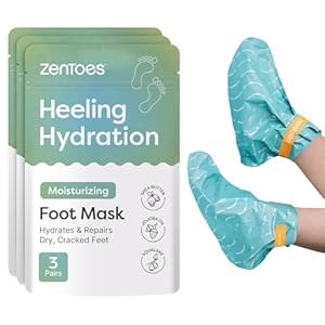 ZenToes Moisturizing Foot Mask for Dry Cracked Feet | Shea Butter, Jojoba Oil & Squalane Infused Hydrating Sheet Masks | Spa Experience At Home | Mess Free Design | Vanilla Citrus Scented, 3 Pairs