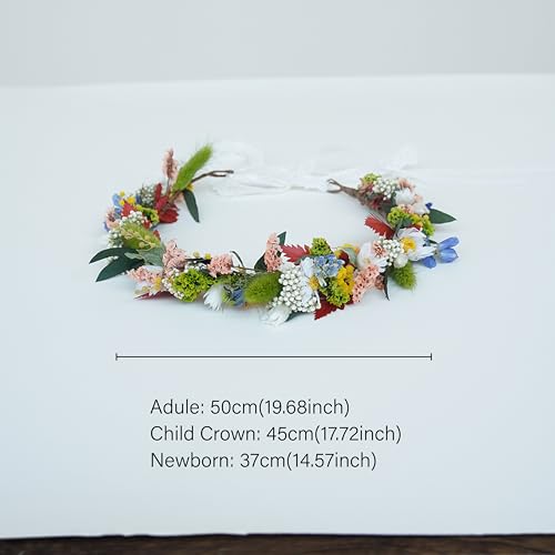 Corona boho para niña con flores secas verdes miniatura 2