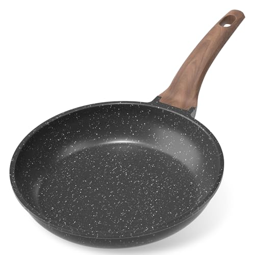 YASHE 28cm Nonstick Frying Pan, Granite Coating Skillet for Eggs, Pancakes and Bacon, Induction Compatible, Easy to Clean, PFOA-Free with Stay-Cool Handle,Black