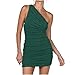 Bestyyo Abito in pizzo bianco da donna Sexy Soild One Shoulder increspato senza maniche skinny Mini abito corto abito da femminuccia verde salvia abito piccolo nero profumo vestito congelato, Verde, M