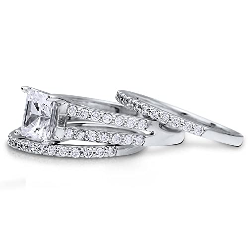 Berricle Sterling Silver Solitaire Wedding Engagement Rings 2 Carat Princess Cut Cubic Zirconia Cz Statement Split Shank Ring Set For Women, Rhodium Plated Size 7 #TOP2