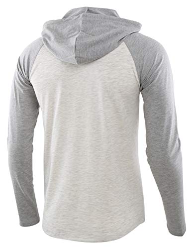 Estepoba Mens Casual Athletic Fit Lightweight Active Sports Running Hiking Henley Jersey Shirt Hoodie Heather Oatmeal/Heather Gray Xl #TOP1