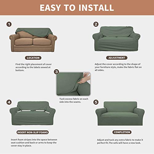 Image of Easy-Going 100% Waterproof Chair Couch Cover, Stretch Jacquard Sofa Cover | Dual Waterproof Sofa Slipcover, Leakproof Furniture Protector for Kids, Pets, Dog and Cat (Loveseat, Grayish Green)
