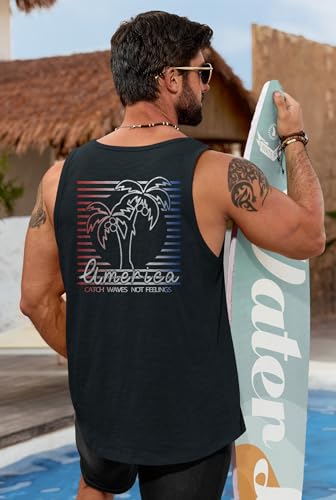 Image of VOGSTART Mens Graphic Muscle Tank Top Beach Slub Cotton Sleeveless Shirts | Design, Print, Casual, Summer, Vacation, Holiday, Surf, Hawaiian, Workout, Vintage, Tropical