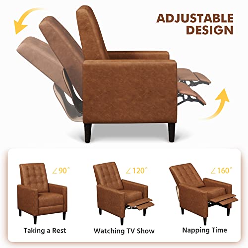Yaheetech Faux Leather Recliner Sofa Mid-Century Modern Single Reclining Chair Adjustable Back & Footrest Tufted Upholstered Sofa With Pocket Spring Living Room Bedroom Home Theater Brown #TOP4