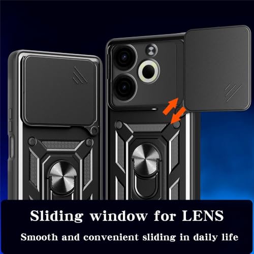 Image of Heavy Duty Back Case Cover for Tecno Spark 30 5G 5G, Shockproof Tecno Spark 30 5G Back Cover, Ring Case with Kickstand and Camera Protection Shutter - Black