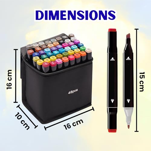 Image of 48 Shades Dual Tip Brush & Fine Art Markers Set | Professional Sketch Pens with Carry Case | Permanent Coloring Tools for Drawing, Calligraphy, Doodling | Ideal for Kids, Students & Artists