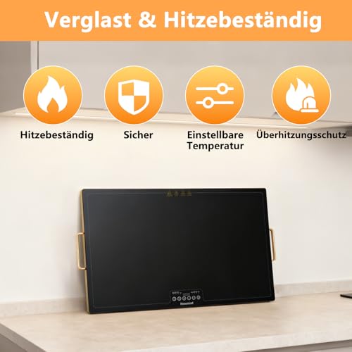 Heromind Warmhalteplatte 60x40 cm, 300W Elektrische Wärmeplatte mit Touchscreen, Temperatur einstellbar, Sicherheitsglas, für Küche & Buffet, Gastronomie geeignet