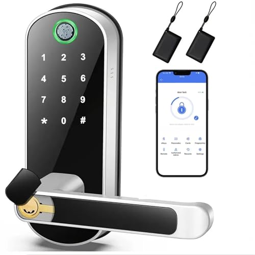 Serrure de poignée de porte intelligente avec clavier: serrure à empreinte digitale - serrure de porte d'entrée sans clé for porte d'entrée - serrure de porte numérique Serrure Connectée(Silver)
