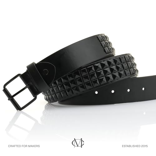 CRAFTMEMORE Studded Punk Belt – Pyramid Stud Faux Leather Belt in Black or Silver for All Genders 43" SPB12