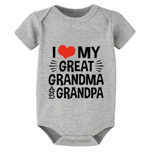 Image of WOOYONGING I Love My Great Grandma And Grandpa Newborn Girl Coming Home Outfit Short Sleeve Plain Onsies White Girls Onsie