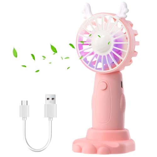 Vesaneae Ventilador Portatil USB, Ventilador con luz, Mini Ventilador De Mano De 3 Velocidades, Pequeño Ventilador Bolsillo para al Hogar, para acampar viajes aire libre acampar (Rosa)