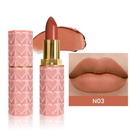 Image of evpct 1Pcs Nude Light Brown Lipstick, Silky Velvet Matte Lipstick Pack Sets for Women, Long Lasting Smudge Proof Lipsticks Lip Stain Makeup Kit matte lipstick 24 hours original N03