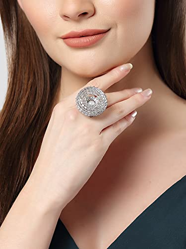 Image of Karatcart Platinum Plated Elegant Austrian Crystal Adjustable Leaf Ring for Women and Girls
