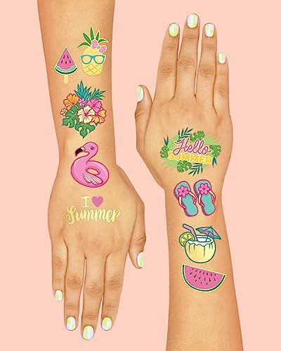 xo, Fetti Summer Pool Party Temporary Tattoos for Kids - Glitter styles | Birthday Party Supplies, Beach Party Favors + Tropical Decor