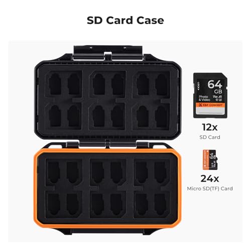 K&F Concept 36 Slots Memory Card Case, for 12 x SD 24 x Micro SD (TF) Cards, Water-Resistant Anti-Shock Portable SD TF Card Storage Carrying Box Organizer