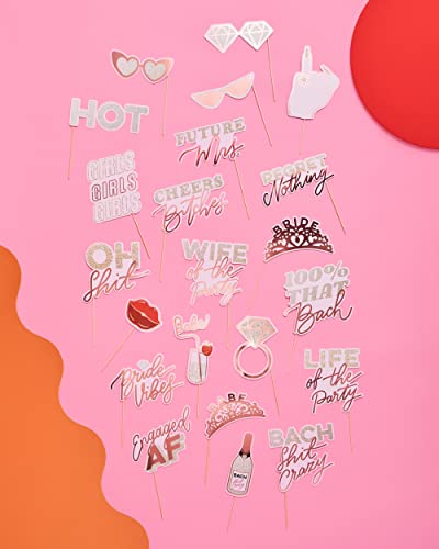 Xo, Fetti Bachelorette Photo Booth Props - 24 Pieces, Pre-Assembled - Rose Gold Future Mrs Party Decorations, Bride To Be, Bridal Shower #TOP1