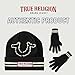True Religion Beanie Hat and Gloves Set, Cuffed Winter Knit Cap with Stitched Yarn Horseshoe Logo and Fleece Lined Mittens, Black, One Size
