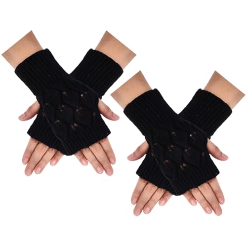 BEAMARKER 2 Pairs Women Knit Arm Warmers Fingerless Gloves Winter