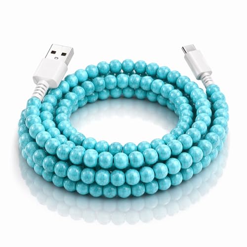 Image of Stylish Beaded Phone Charger Cable Colors USB Charging Cord for Smartphones (USB A to USB C, Turquoise, 6.6ft)
