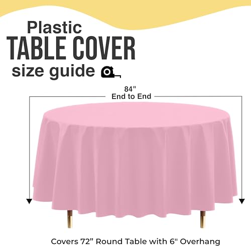 Image of Exquisite 66% Thicker Premium Pink Round Tablecloth 0.5 Mil 24 Pack Plastic Table Cloth Disposable 84 Inch Round Plastic Tablecloth Won't Tear Easily Like Cheap Thin Brands