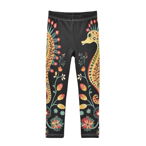 Seahorse Traditional Mandala Flower Girls Casual Leggings for Kids Printed Long Pant Bottoms Stretch and Soft