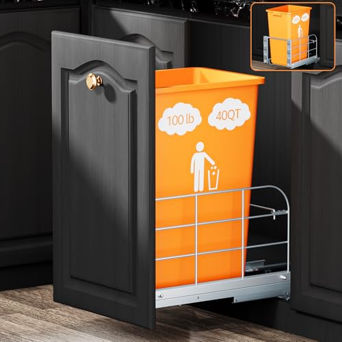 Pull Out Trash Can Under Cabinet for 40 Qt Bin, Soft Close Slides | Under Sink Pull Out Kit with Heavy Duty Frame, Fits 12 W x 17 D Cabinet Opening, Kitchen Organizer, Garbage Can Not Included