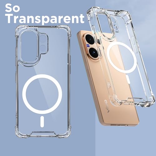 Image of Pikkme Back Cover for Vivo V60 5G / Vivo T4 Pro 5G Mag-Safe Shockproof PC + TPU Protective Case Magnetic Support Bumper Case (Transparent Mag-Safe)