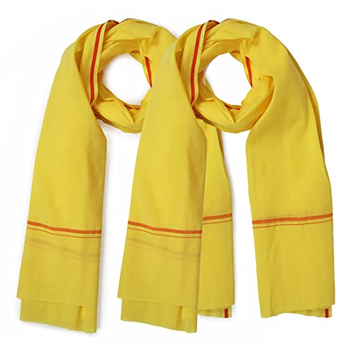 Image of Cotton Skin Friendly Summer Shrink Proof Bath Towel Pure Cotton Gamcha Soft 100% for Men and Boys All Purpose Living Handloom (Yellow| Pack 02)