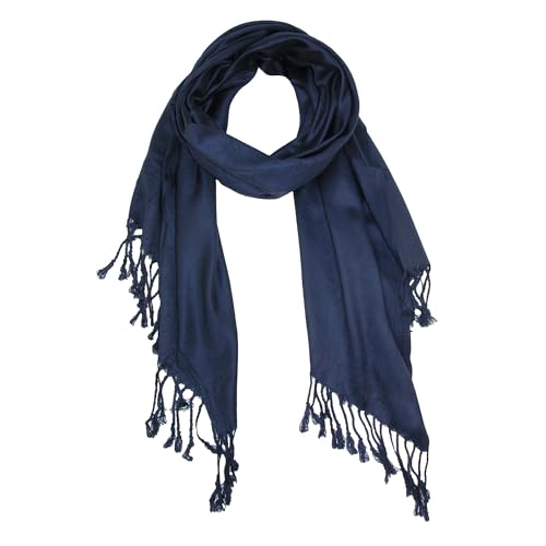 CTM® Women's Classic Pashmina Style Shawl Wraps, Navy