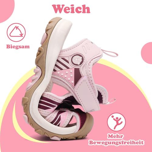 Mishansha Geschlossene Mädchen Sandalen Sommer Trekkingsandalen Kinder Atmungsaktiv Hellrosa Gr.27