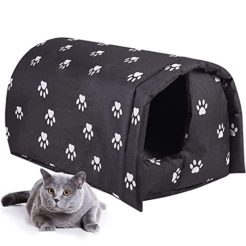 Feral Cat House Outdoor,Stray Warm Cats Shelter Weatherproof Outside Cat House Indoor Foldable,Outdoor Cat House for Winter (Black, M)