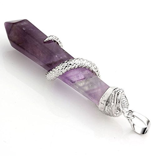 Manifo Jewelry Copper Snake Wrapped Natural Amethyst Gemstone Energy Healing Crystal Hexagonal Pendant Necklace With Stainless Steel Chain 24" #TOP3
