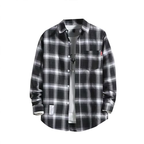 Mymyguoe Camisa de leñador para hombre, manga larga, camisa de franela, camisa a cuadros, camisa para el tiempo libre, camisa de ocio, camisa hawaiana, camisa de playa, camisa de leñador, camisa de