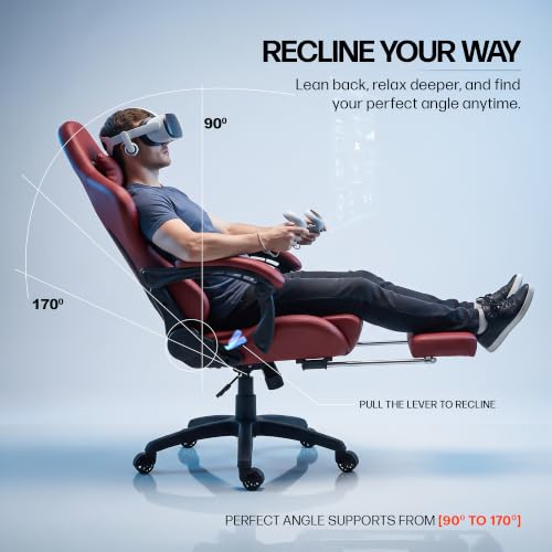 Image of BAYBEE Drogo Emperor Multi-Purpose Ergonomic Gaming Chair with 7 Way Adjustable Seat, Head & USB Massager, PU Leather Lumbar Pillow Home & Office Chair with Full Reclining Back Footrest (Red)