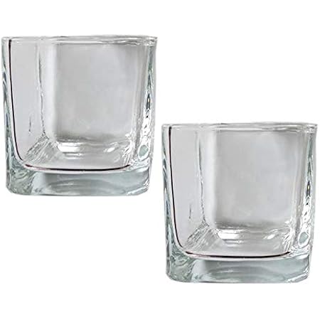 2Pcs Square Clear Glass Cups Votive Candles Cup Holder Empty Small Cup for DIY Candles Aromatherapy Making, Birthday Party, Wedding Decorations and Dinner Centerpieces, 51 x 51MM
