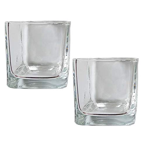 Luzen 2Pcs Square Clear Glass Cups Votive Candles Cup Holder Empty Small Cup For Diy Candles Aromatherapy Making cover