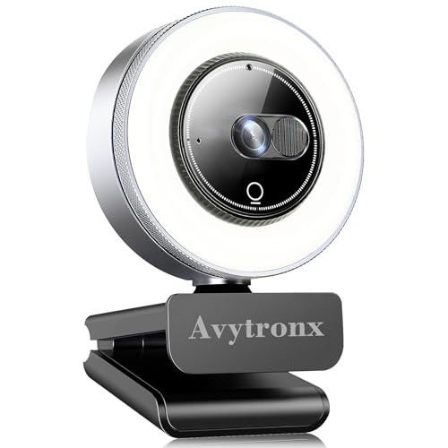 AIRHUG Webcam 2K avec anneau lumineux, caméra Web avec deux microphones, USB Plug and Play pour ordinateur portable, avec protection de confidentialité, pour vidéoconférence, enseignement à distance