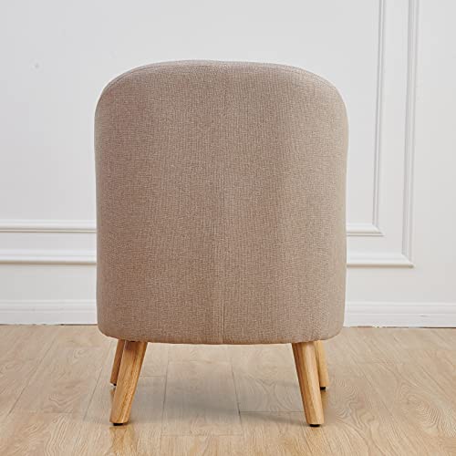 Fuente Luz Cute Upholstered Accent Club Beige Chair With Barrel Style, Cotton Linen Like Fabric Round Single Sofa For Wooden Leg Living Room Bedroom, Large #TOP6