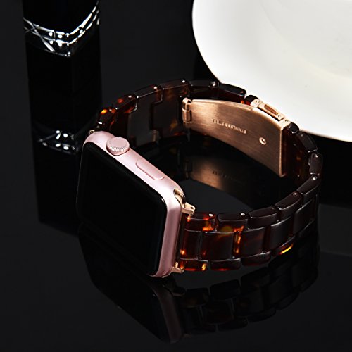 V-Moro 2 Pack Resin Lightweight Band Compatible With Apple Watch Band Combine With Stainless Steel Connector Strap Replacement Compatible For Iwatch 38Mm 40Mm Series Se 6 5 4 3 2 1 Tortoise Coffee #TOP1