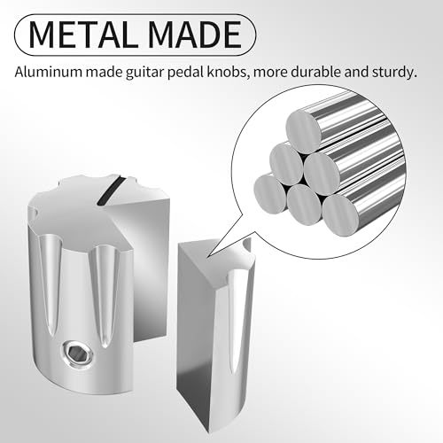 DAIERTEK Metal Guitar Pedal Knob 1/4" Shaft Potentiometer Knob Silver Amplifier Control Knob with Set Screw Replacement for Electric Guitar Effect Pedal -6pcs